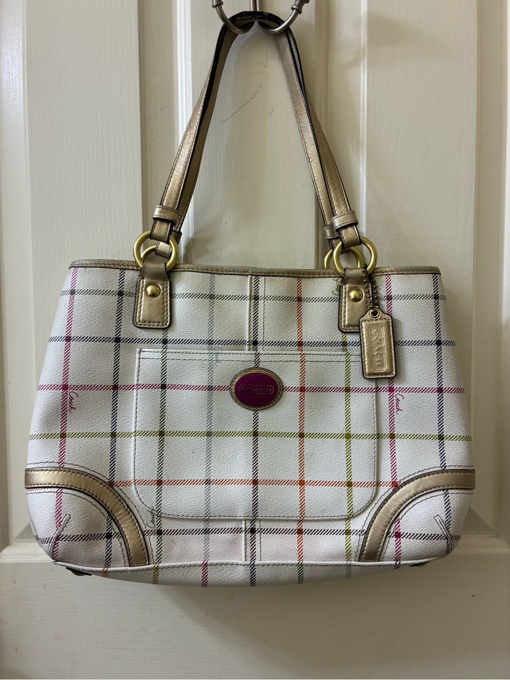 Coach Peyton Heritage Tattersall Plaid Shoulder Tote